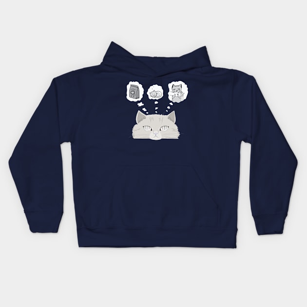 Cute Grey Cat Thinking Kids Hoodie by ahstud 